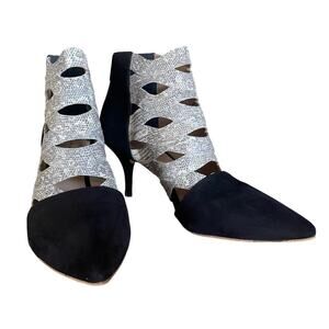 LOEFFLER RANDALL Cleo Embossed Lizard and Nubuck Kitten Heels Size 7